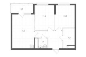 2-к квартира, 52,6 м², 2/21 эт.